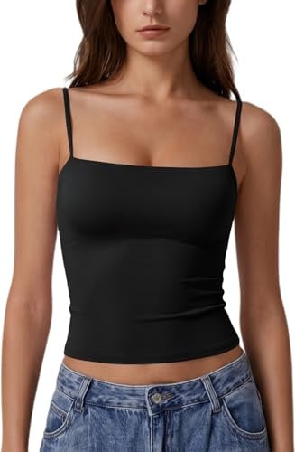 Xiaoliny Vest Tops Women UK Sleeveless Square Neck Tank Top Slim Fit Spaghetti Strap Camisole Summer Y2K Going Out Tops Double-Layer Stretchy Basic Vests Sexy Backless Cami Top Casual Outfits