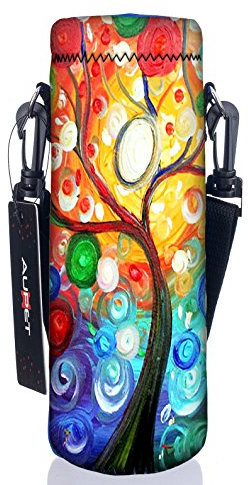 AUPET Sac de transport pour bouteille d'eau, arbre coloré, 500 ml, housse de protection isotherme souple + bandoulière