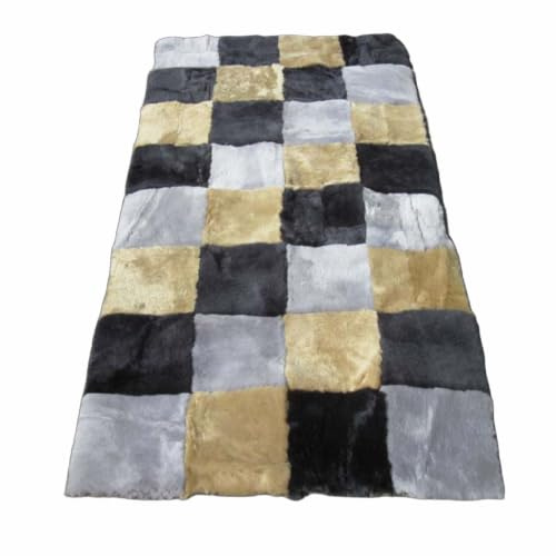 RAU Lammfell Echtfell Decke Patchwork Bettvorleger 240 x 120 cm