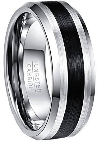 NUNCAD Herrnring Silber Schwarz 8mm Hochzeit Ring Verlobungsring Fashion Partnerringe Größe 63.4 (20.2)