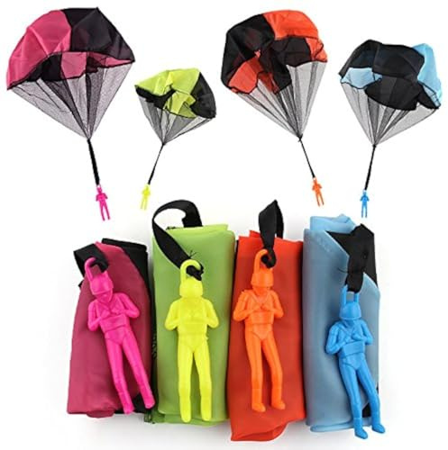 Sipobuy NO 4 piece hand throw parachute men set, tangle free flight, creative multi-color toy for boys and girls, children and adults