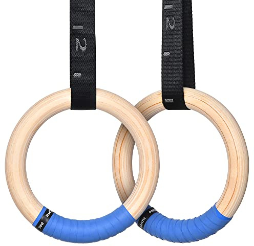 PACEARTH Gymnastikringe aus Holz, für bis zu 650 kg (1500 Pfund), mit verstellbarer Nockenschnalle, 4,5 m (14,76 Fuß) lange Gurte, rutschfeste Trainingsringe für Heim-Gymnastik, Ganzkörpertraining