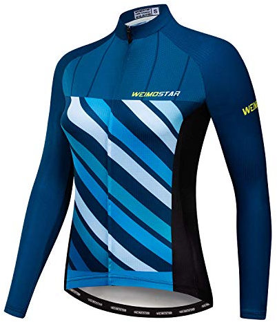 Radfahren Langarm Jersey Frauen Mountainbike Jersey Shirts Lange Rennrad Kleidung MTB Tops Sportbekleidung Blau Weiss Größe M