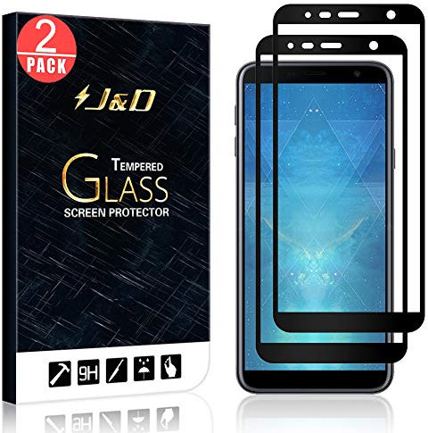 J&D Compatible pour 2-Pack Protection écran Samsung Galaxy J4 Plus/J4+/J4 Core, [Non Couverture Complète] [sans Bulles] Protecteur d'écran en Verre Trempé Courbé - [Pas pour Galaxy J4 2018]