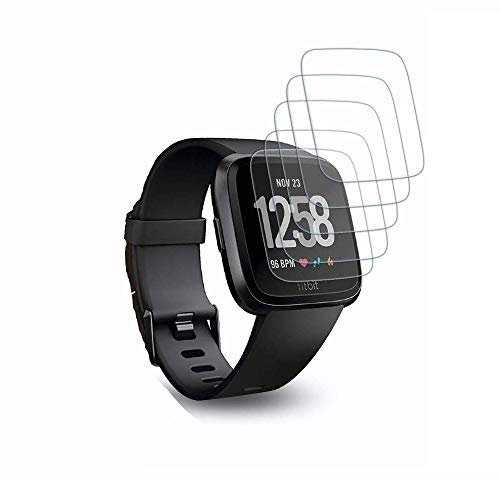 Didisky Pellicola protettiva in vetro temperato per Fitbit Versa/Versa Lite Edition, [confezione da 5] antigraffio, durezza 9H, senza bolle, ad alta definizione [non per Fitbit Versa 2/3].