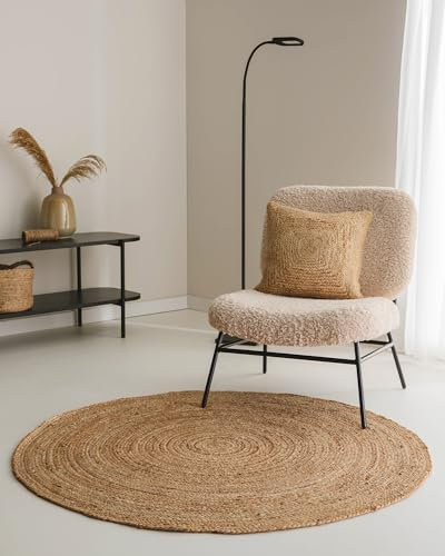 benuta Pure Jute Teppich Jutta - Natur Rund 90 cm - Handgewebter Wohnzimmerteppich - Natürliches Boho Design - Für Fußbodenheizung geeignet