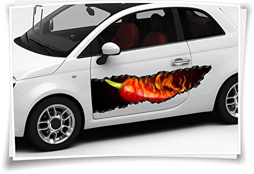 Medianlux Auto-Aufkleber Seitenstreifen Rot Peperoni Chilli Feuer Airbrush Folie Tuning Car-Wrapping Luftkanalfolie Digitaldruck Folierung