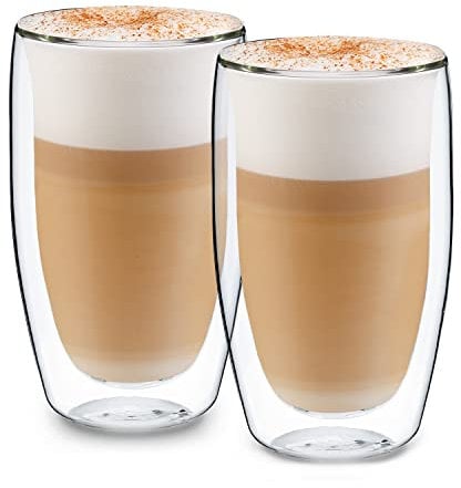 GLASWERK Verre double paroi à Latte Macchiato Design (2 x 430 ml) tasse a cafe design - Tasse double paroi, mug transparent, tasse a the verres à thé lavable au lave vaisselle bob, tasse a cafe