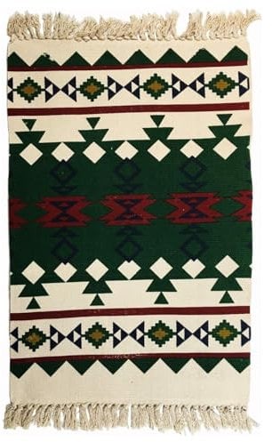 GMMH Baumwollteppich, Waschbar, Boho Teppich, 60 x 90 cm, Flickenteppich Azteken Mexiko Teppich (Design 12)