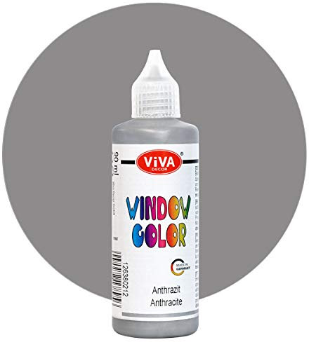 Viva Decor Window Color (Anthrazit, 90 ml) Fenstermalfarben für wieder abziehbare Bilder und Sticker für Deko, Spiegel, Fliesen, Vasen und Fenster - Made in Germany
