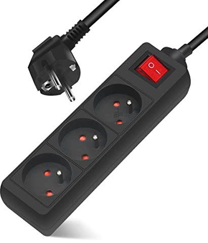 EXTRASTAR Bloc 3 Multiprise 16A 2P + T avec Interrupteur Rallonge 3M avec sécurité Enfant - Noir