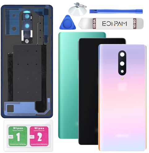 Eonpam Akkudeckel für OnePlus 8 IN2010/2013/2017/2019 Farbig | Backcover Original Qualität Rückseite Akkudeckel Rückseite Glas Back Glass Backcover Glas mit Kameraglas Reparatur Set.