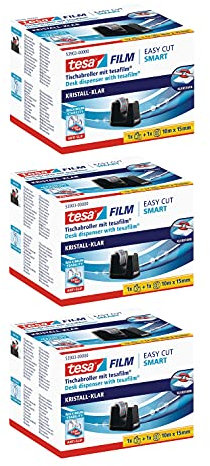tesa Easy Cut SMART Klebebandabroller für Tische/Kompakter Tischabroller mit Anti-Rutsch-Technologie für Klebefilm bis 10m x 15mm (3, 1 Rolle)