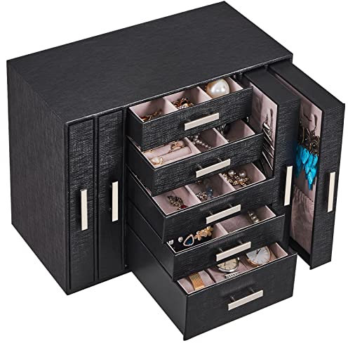 ANWBROAD Schmuckschatulle mit 9 Schubladen für Frauen Groß Schmuckkästchen für Ringe Anhänger Ohrringe Halsketten Ohrstecker Broschen Manschettenknöpfe Schmuckbox JJB017B