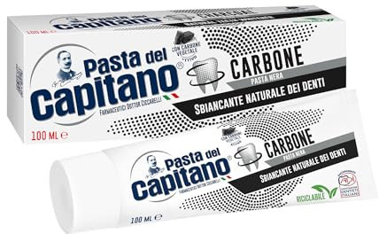 Pasta del Capitano, Bio Aktivkohle Zahncreme, Natürliches Zahnaufhellungsmittel in schwarzer Paste, Wirksam gegen Verfärbungen des Zahnschmelzes, 100% Made in Italy, 100 ml Tube