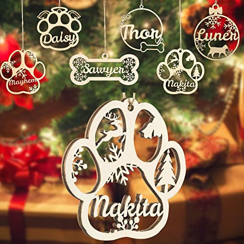 Personalisierte Hund Weihnachtsschmuck, benutzerdefinierte Holz Ornamente Weihnachten mit dem Namen Ihres Hundes, maßgeschneiderte Hundepfoten Ornamente für den Weihnachtsbaum