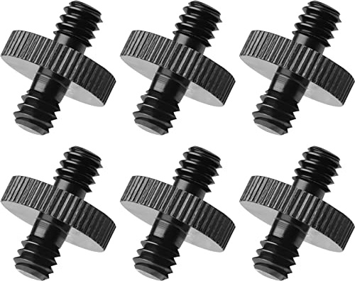 1/4 Male to 1/4 Male Threaded Tripod Screw Adapter Double Head Stud Standard Mounting Thread Converter for Camera Cage Mount Light Stand Monopo Shoulder Rig Tripod Black-6 Packs