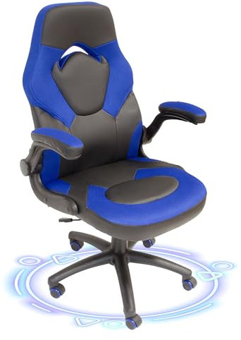 NATIV Gaming Stuhl mit Wippfunktion | höhenverstellbarer Bürostuhl | drehbarer Schreibtischstuhl | hochklappbare Armstützen | schwarz-blau | bis 120,0 kg | Kunstleder | ergonomischer Chefsessel
