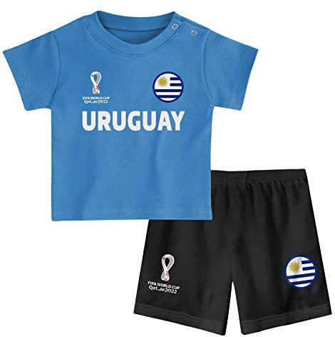 FIFA Ensemble t-Shirt et Short Officiel de la Coupe du Monde 2022 – Uruguay – Home Campagne, Bleu bébé, 24 Mois Mixte Enfant