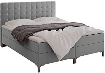 GREKPOL-Boxspringbett mit 7-Zonen-Taschenfederkern-Matratze H3 18 cm und Topper 5 cm aus Memoryschaum, Polsterbett mit Bettkasten - RICO (Grau (Inari 91), 140x200 cm)