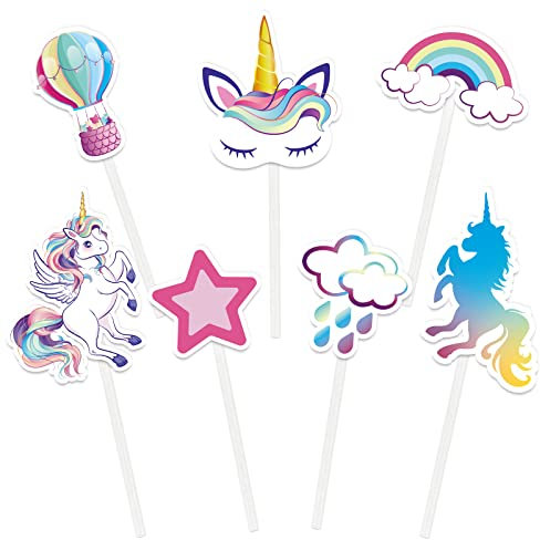 WERNNSAI 35 Stück Einhorn Dekorationen - Einhorn Geburtstags Kuchen Deko Kinder Mädchen Regenbogen Unicorn Tortendeko Cupcake Toppers Muffin Deko Geburtstagsparty Kindergeburtstag Dekoration Zubehör