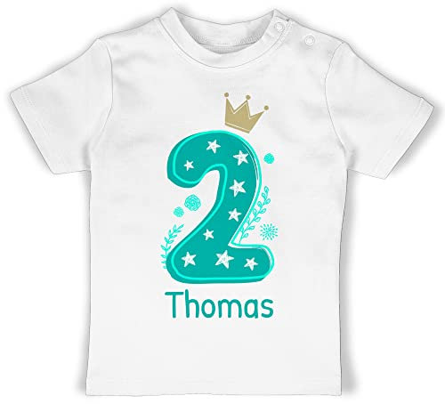 Baby T-Shirt Mädchen Jungen - 2. Geburtstag - Zahl Zwei mit Krone und Name zum Zweiten - 18/24 Monate - Weiß - Geburtstags Tshirt 2 Jahre t Shirt 2.Geburtstag t-Shirts Junge ich Bin 2ter Shirts