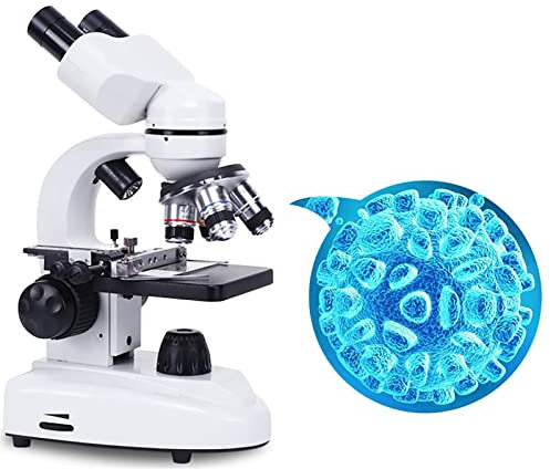 LUSIGA Zusammengesetztes binokulares Mikroskop, 40-10000x Labormikroskop, Schülermikroskop mit Mikroskop-Objektträger-Kit, Schullabor-Mikroskop, mit Mikroskop-Objektträger-Set,