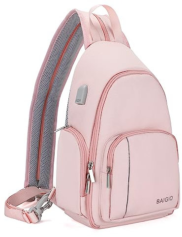 BAIGIO Camera Sling Bag Small Camera Backpack, Water-resistant Camera Crossbody Bag Travel Caemra Backpack for DSLR SLR, Pink, Casual