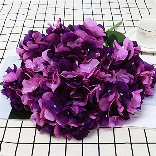 ARKERO Großer 6-köpfiger künstlicher Blumenstrauß aus Seide, Hortensie, Hochzeit, Brautstrauß, künstliche Blume, Heimdekoration, Blumenwand,, Deep Purple