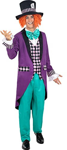 Funidelia | Hutmacher Kostüm für Herren Mad Hatter, Alice im Wunderland - Kostüm für Erwachsene & Verkleidung für Partys, Karneval & Halloween - Größe L - Schwarz