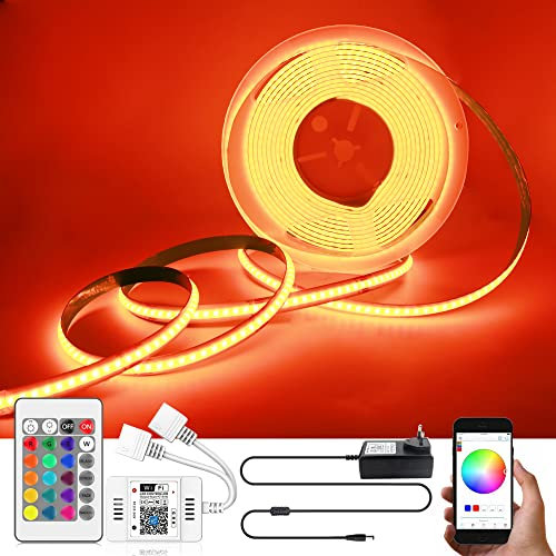 COB LED Strip 24V 5M RGB WIFI dimmbar, Arote COB LED Streifen LED Band mit Controller und Netzteil, Hohe Dichte 576LEDs/M IP20, APP Steuerbar kompatibel mit Alexa Google Home