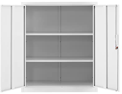 MMT Furniture Grey Metal Storage Cabinet FC-A10 2 Door Locking Office,Universal Steel Filing Cabinet for Home Office, Garage Tools, Shoe Storage, 2 Shelf, 106cm tall