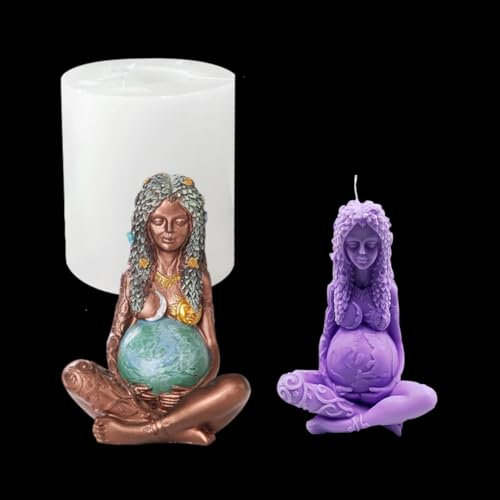 HyzaPhix Molde de silicona de la diosa Madre Tierra, moldes de resina 3D para mujer embarazada, molde de vela Millennial Gaia Epoxy para manualidades, adornos, fabricación de figuras de resina (madre