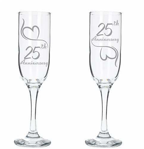 Always Looking Good 25th Wedding Anniversary Set of 2 Silver Engraved Champagne Flute Glasses