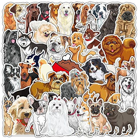 Bric Dodo 50 Stück Dog Aufkleber Wasserflaschen Laptop Telefon Gitarre Skateboard Computer Koffer Fahrrad Poodle Vinyl Stickers Wasserdicht Ästhetisch Aufkleber für Jugendliche Kinder Erwachsene