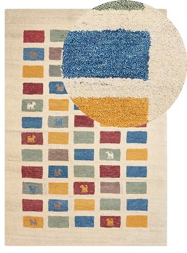 Gabbeh Teppich beige / bunt 140 x 200 cm Hochflor mit Muster weich handgetuftet Muratli