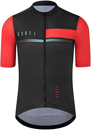 GCRFL Fahrradtrikot für Herren, kurze Ärmel, Rennrad-Trikot, Fahrrad-Tops, Shirt, Reißverschlusstasche, UPF 50+, leicht, PRO Race Fit, Schwarz/Rot 1, 3X-Groß