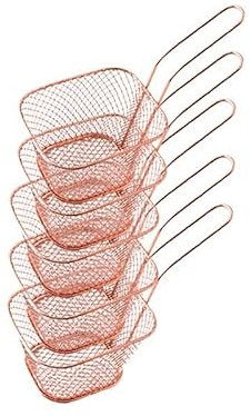 Fry Strainer Stainless Steel Fry Baskets Chips Presentation Basket Strainer Food Basket Cooking French Fries Basket 5/6PCS Fryer Basket (Color : 6PCS Silver) (5PCS Rose Gold)