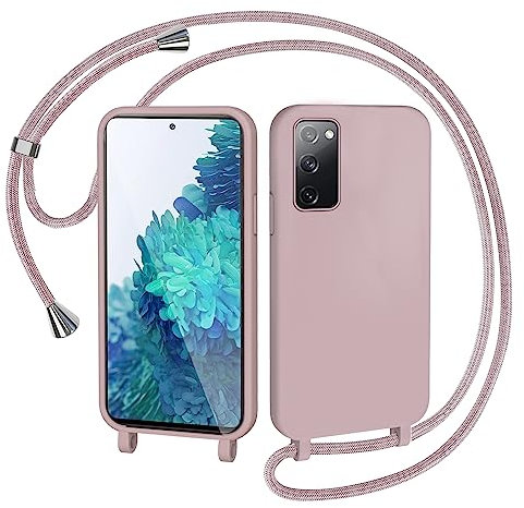 AOMYKE Handyhülle für Samsung Galaxy S20 FE / S20 FE 5G Hülle mit Band, Handyband Samsung Galaxy S20 FE Hülle zum Umhängen Schutzhülle mit Kette Kordel Weich TPU Liquid Silikon Case, Pink