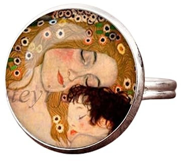 FELIXWASH Klassischer The Kiss Gustav Klimt Ring, Vintage-Kunstmalerei, Glas, Cabochon, Charms, verstellbare Ringe für Frauen