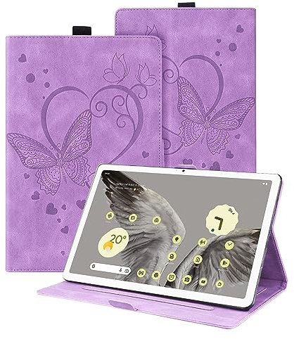 Auslbin Pixel Tablet Cover (2023) 10.95, pelle Goffrata Farfalla PU con Funzione di Supporto, Sospensione/Riattivazione Automatica per Google Tablet Cover, Viola