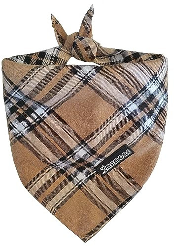 Verstellbares kariertes Hundehalstuch, 1 Stück, weiche, waschbare Baumwolle, Dreieck-Lätzchen, Halstuch für kleine, mittelgroße und große Hunde und Katzen (helles Khaki, Größe L)