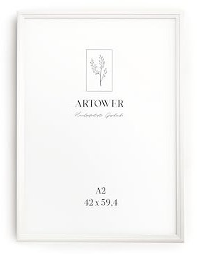 Artower® Bilderrahmen Vintage Weiß Holz Rahmen für DIN A2 42 x 59,4 cm | Posterrahmen Groß Collage | Picture Frame Vintage White Wood 42x59 cm | Retro Schmal Bilderrahmen | Weiß Poster Rahmen