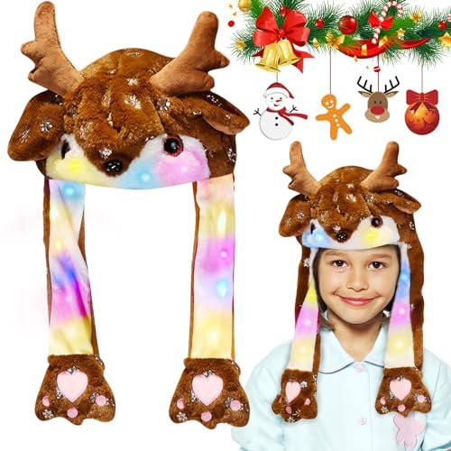 Weihnachtsmütze, Mütze mit Ohren, Nikolausmütze Plüsch, Weihnachtsmann Mützen, Mütze mit LED Lustiger Hut Kappe mit Beweglichen Ohren Santa Hat, Weihnachten Partyhut für Weihnachts Party Geburtstage