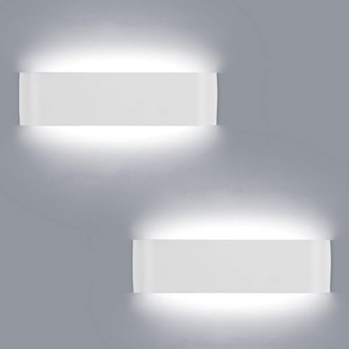 Lightess 2 Pezzi Applique da Parete Interno Moderno 30cm 16W Lampada da Parete LED Interni Lampada a Muro Luce per Camera da Letto Scale Corridoio, 6000K Bianco Freddo