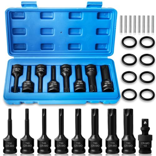 Hakkin 1/2 Impact Torx Bit Socket Set Heavy Duty Impact Star Bit Socket Set with Universal Joint T30 T40 T45 T50 T55 T60 T70 T80