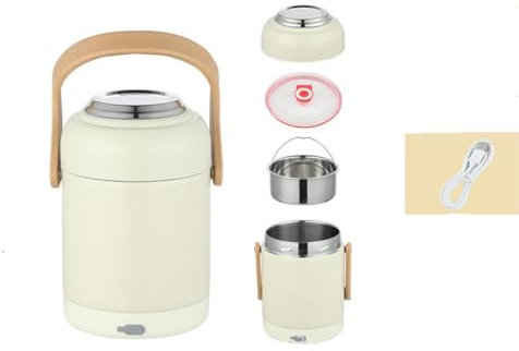 GDHomible 1.9L Porta Pranzo Termico, Scaldavivande Elettrico Portatile Acciaio Schiscetta Pranzo Riscaldabile Porta Pranzo Elettrico Lunch Box Elettrico Scaldavivande Elettrico Portatile USB