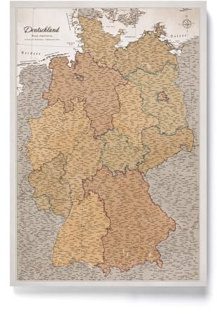 Canvas Deutschlandkarte mit Pinnwand Kork zum Pinnen der Reiseziele - Wanddeko für Jeden Raum - Hochwertige Leinwand Bilder mit Deutschlandkarte (90x60 cm, Muster 4)