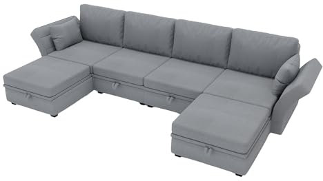 SUPPNEED Ecksofa mit Schlaffunktion, Schlafcouch 300x143cm, Modulares Sofa U-Form, Eckcouch für Wohnzimmer, Polsterecke, Sofa L Form