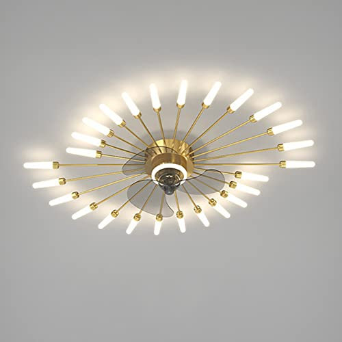 entyze Modern Creativity 40 Dimmable Led Ceiling Fan with Remote Control, Flush Mount Bladeless Quiet Ceiling Fan with Light for Bedroom, Smart 3 Light Color and 6 Speeds/Gold